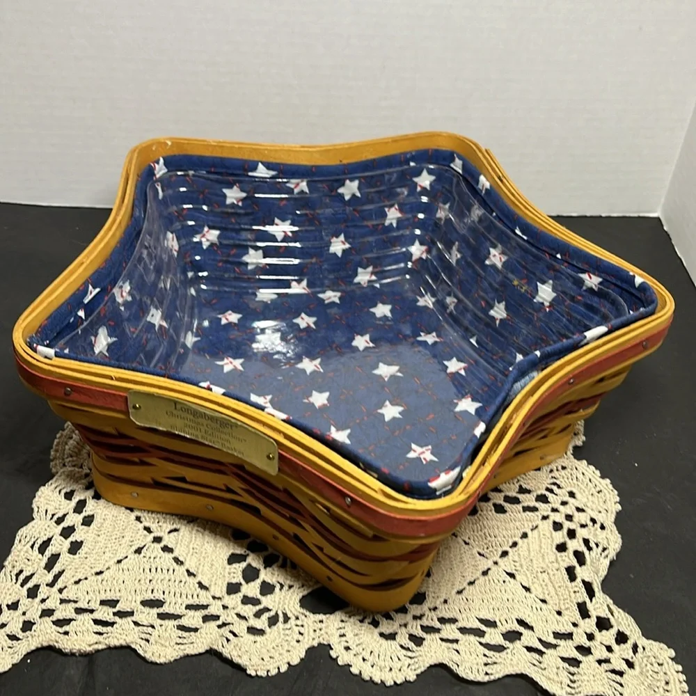 🇺🇸Longaberger 2001 Holiday Hostess Shining Star Basket Large Cloth Plastic Liner